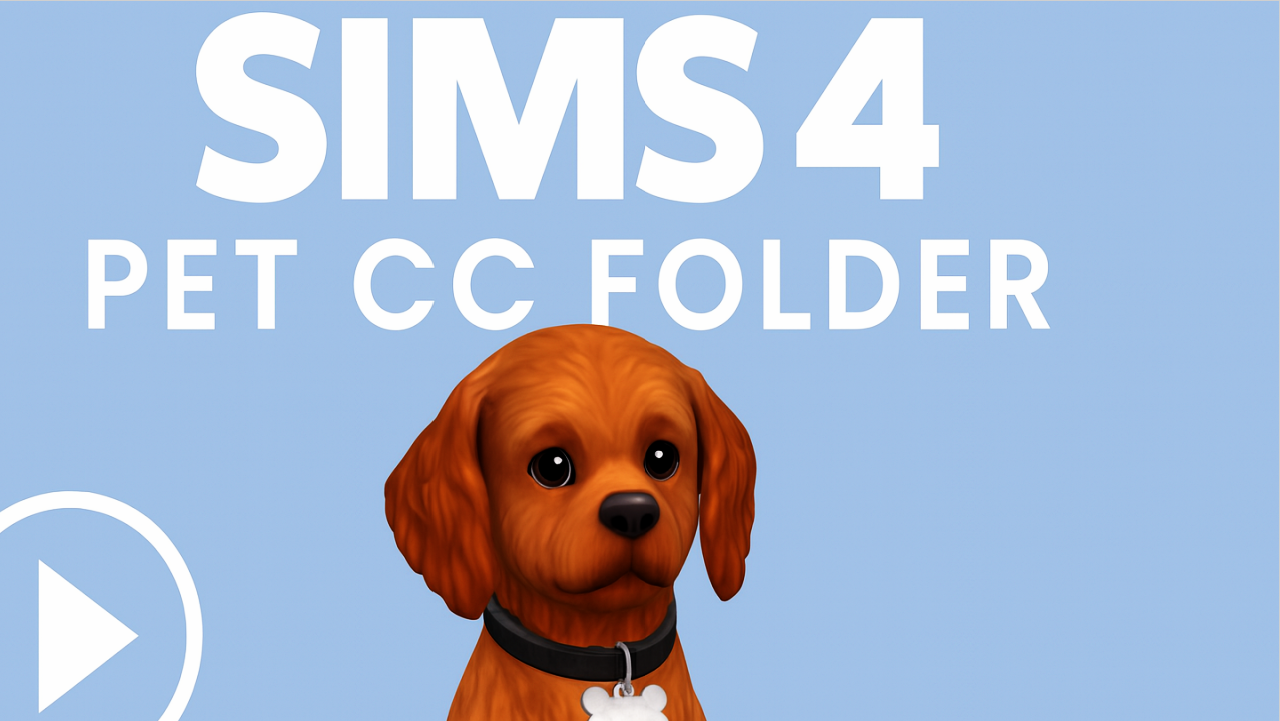 Sims 4 Pet CC Folder thumbnail featuring a brown dog on a light blue