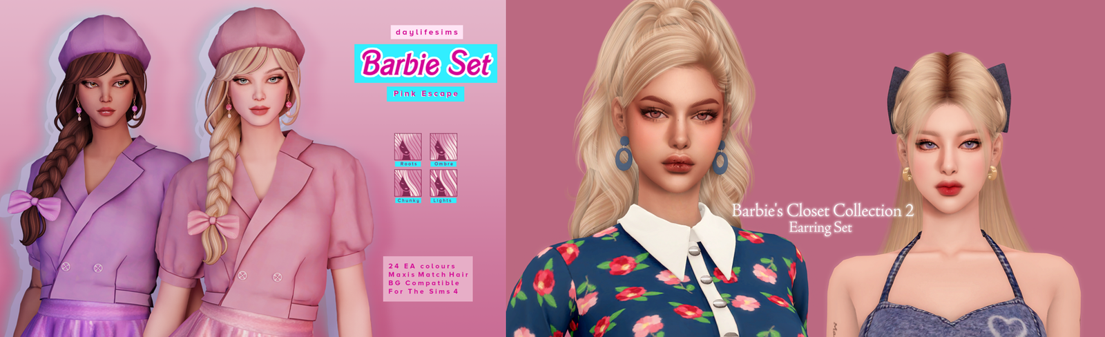 Sims 4 Barbie hairstyle set with ribbons